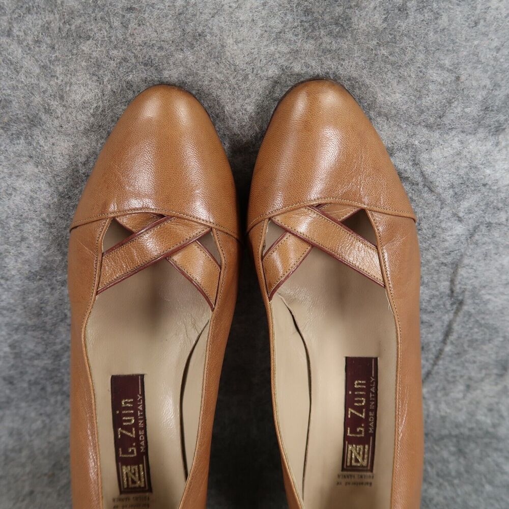 Vintage Shoes Womens 36.5 G Zuin Pumps Leather Heels Made In Italy Classic Brown - Picture 10 of 15